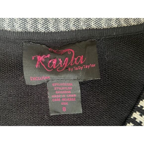 Kayla By Tally Taylor Knit Sweater Dress Sz 8  Black White Colorblock Geometric - Picture 8 of 8